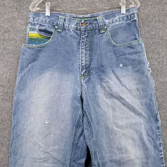 Southpole Men's Straight Jeans Size 32 Blue Embroidered 5-Pocket Medium Wash - Picture 3 of 15